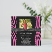 Invitation Hot rose Zebra Photo Sweet 16 Party (Debout devant)