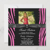 Invitation Hot rose Zebra Photo Sweet 16 Party (Devant)