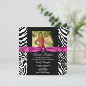 Invitation Hot rose Zebra Photo Sweet 16 Party (Debout devant)