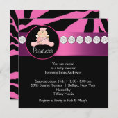 Invitation Hot rose Zebra Princess Baby shower fille (Devant / Derrière)