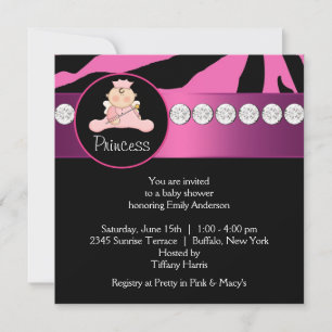 Invitation Hot rose Zebra Princess Baby shower fille