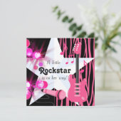Invitation Hot rose Zebra Rockstar Baby Girl Douche (Debout devant)