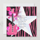 Invitation Hot rose Zebra Rockstar Baby Girl Douche (Dos)