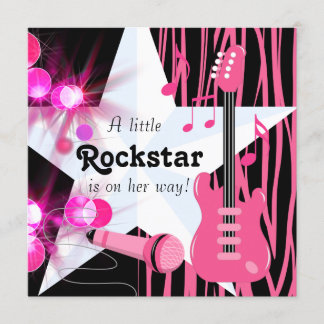 Invitation Hot rose Zebra Rockstar Baby Girl Douche