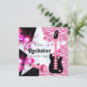 Invitation Hot rose Zebra Rockstar Baby Girl Douche (Debout devant)