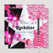 Invitation Hot rose Zebra Rockstar Baby Girl Douche (Devant / Derrière)