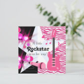 Invitation Hot rose Zebra Rockstar Baby Girl Douche (Debout devant)