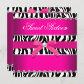 Invitation Hot rose Zebra Sweet 16 Anniversaire (Devant / Derrière)