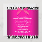 Invitation Hot rose Zebra Sweet 16 Anniversaire (Dos)