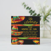 Invitation Hot Sombrero | Rouge jaune vert | Thème Fiesta (Debout devant)