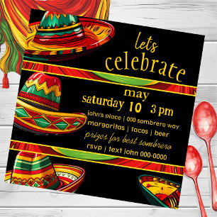 Invitation Hot Sombrero   Rouge jaune vert   Thème Fiesta