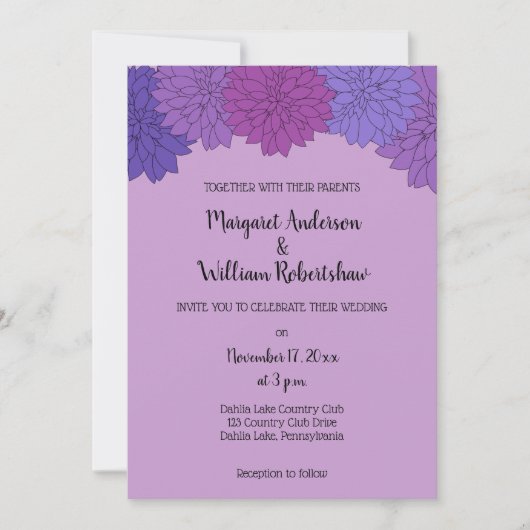 Invitation Hothouse Dahlias Mariage floral violet (Devant)