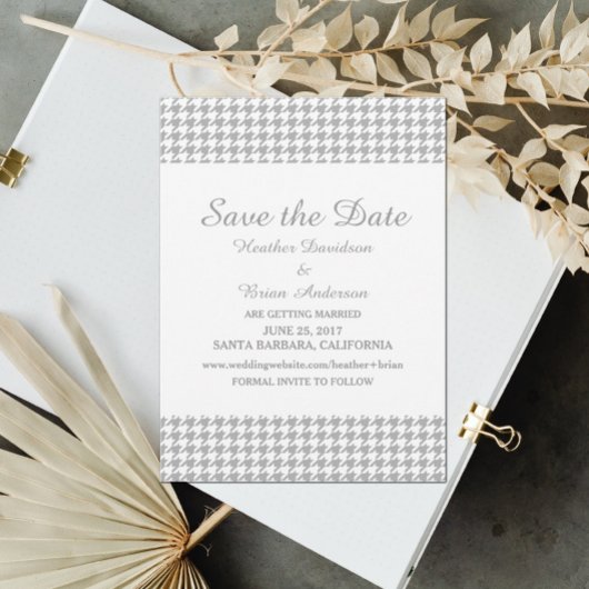 Invitation Houndstooth pour annoncer la date, Gris