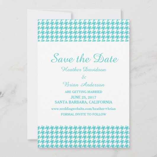 Invitation Houndstooth pour annoncer la date, Turq (Devant)