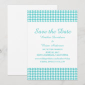 Invitation Houndstooth pour annoncer la date, Turq (Devant / Derrière)