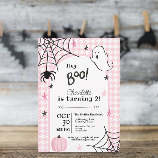 Invitation Houndstooth rose Éffrayant Halloween 2e anniversai