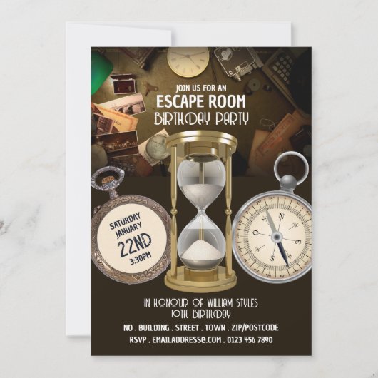 Invitation Hour Glass Design, Salle d'évasion, Anniversaire (Devant)