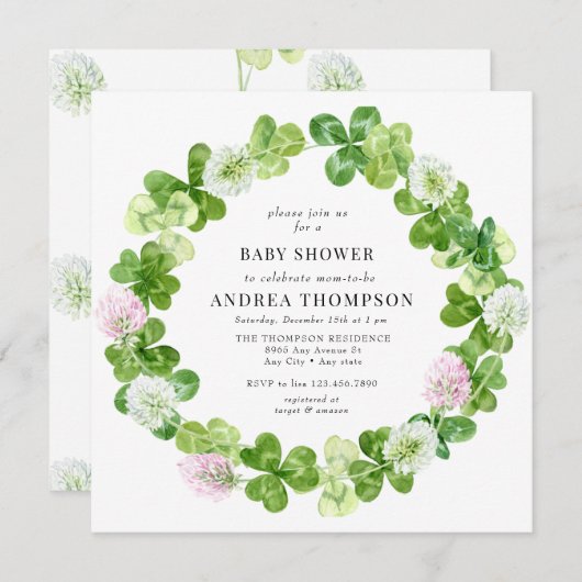 Invitation Housse à quatre feuilles | FEUILLES SHAMROCKS | BA (Devant / Derrière)