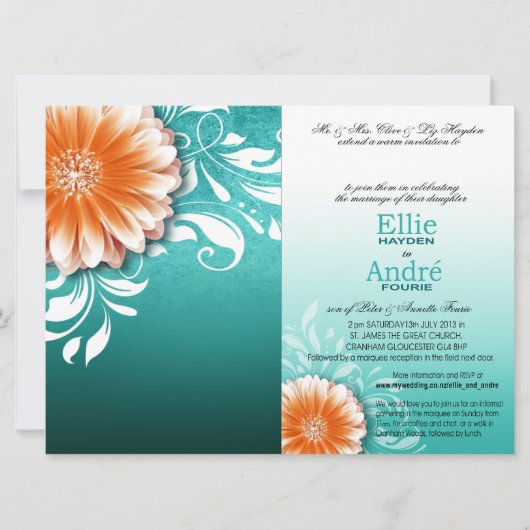 Invitation Housse de poche aqua orange Gerbera Daisy (Devant)