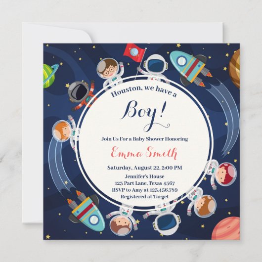 Invitation Houston dans l'espace nous avons une douche de béb (Devant)