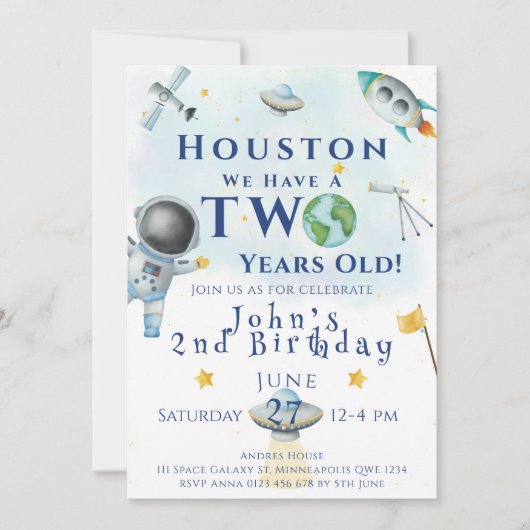 Invitation Houston Nous Avons Deux Ans Astronaute Spatiale (Devant)