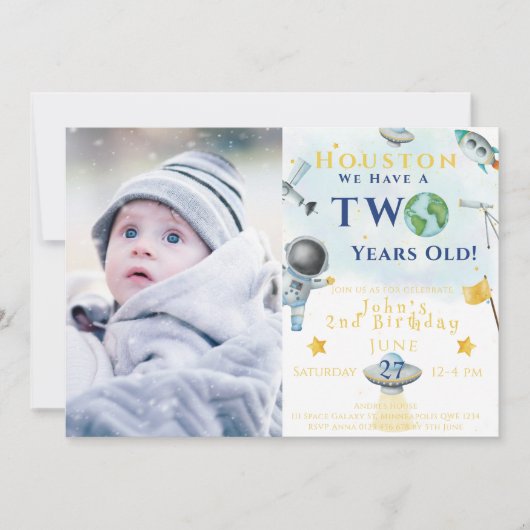 Invitation Houston Nous Avons Deux Ans Astronaute Spatiale (Devant)