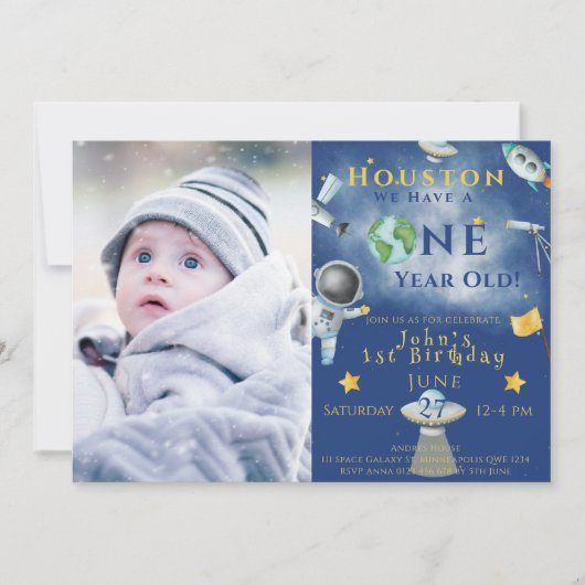 Invitation Houston Nous Avons Un Astronaute Spatial D'Un An (Devant)