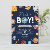 Invitation Houston Nous Avons Un Baby shower Boy Space Planet (Debout devant)