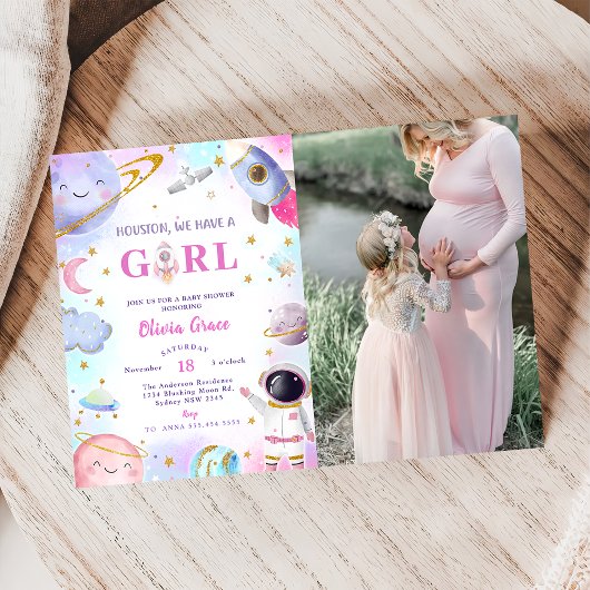 Invitation Houston Nous Avons Un Baby shower Spatial Fille