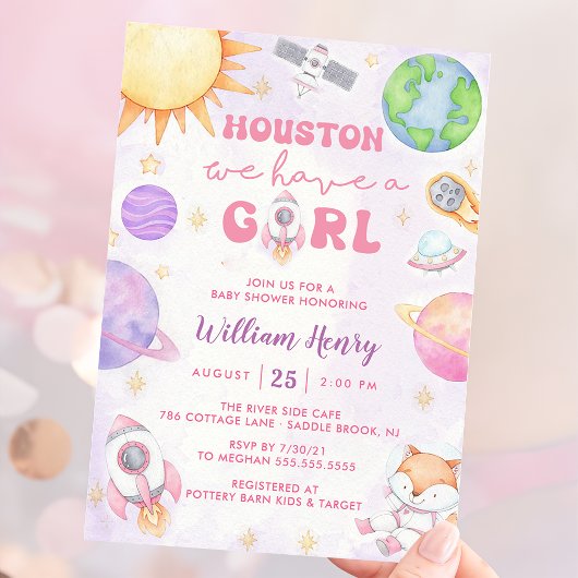 Invitation Houston Nous Avons Un Baby shower Spatial Fille