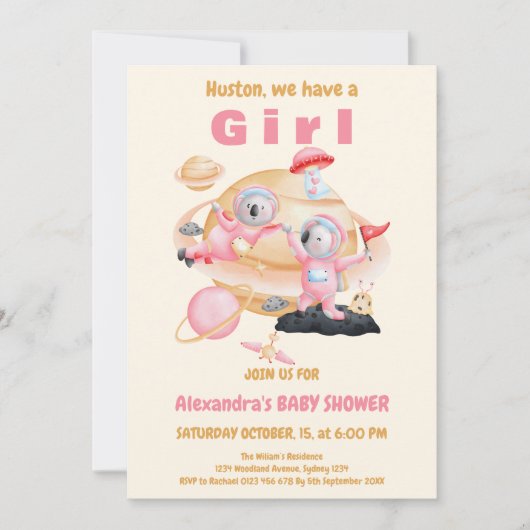 Invitation Houston nous avons un Baby shower spatial pour fil (Devant)