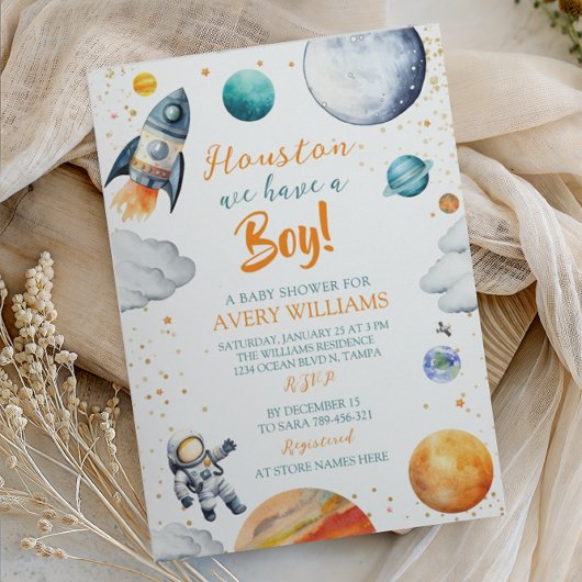 Invitation Houston, nous avons un bébé, douche spatiale pour 