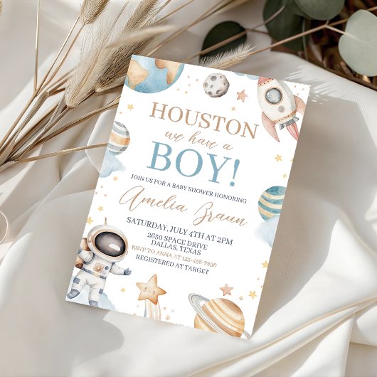 Invitation Houston, nous avons un bébé garçon, douche de bébé