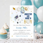 Invitation Houston Nous Avons Un Garçon Astronaut Baby shower<br><div class="desc">Ce design adorable présente des planètes colorées avec des étoiles en feuille d'or.</div>