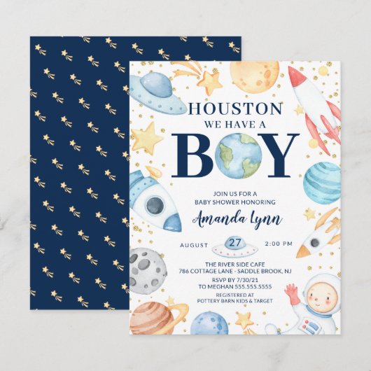Invitation Houston Nous Avons Un Garçon Baby shower De L'Espa (Devant / Derrière)
