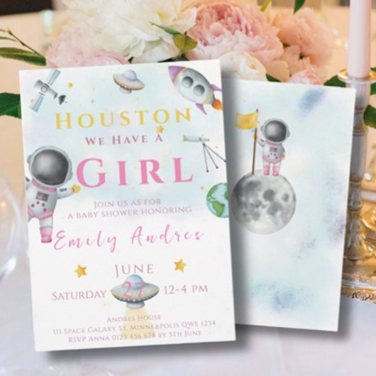 Invitation Houston Nous Avons Une Fille baby shower Astronaut