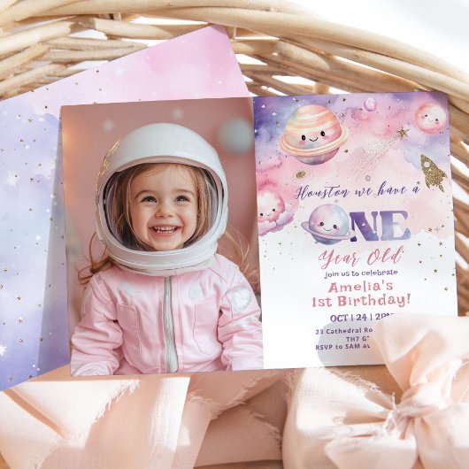 Invitation Houston nous avons une fille d'un an Space photo