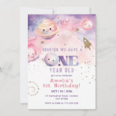 Invitation Houston nous avons une fille d'un an Space rose (Devant)