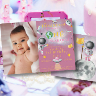 Invitation Houston Nous avons une fille spatiale d'un an