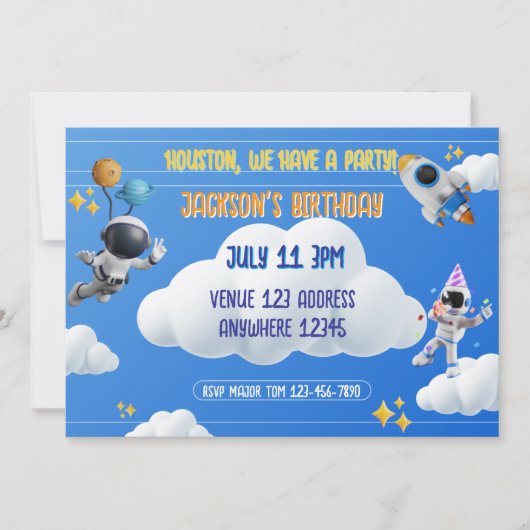 Invitation Houston On Fête 3D Anniversaire Spatial (Devant)