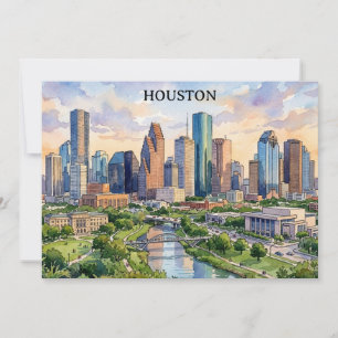 Invitation Houston Texas Artwork Aquarelle Rétro