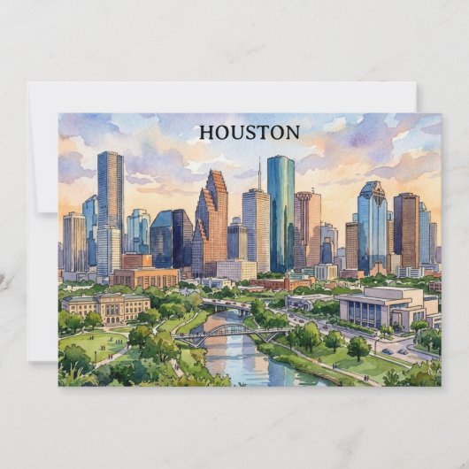 Invitation Houston Texas Artwork Aquarelle Rétro (Devant)