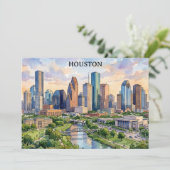 Invitation Houston Texas Artwork Aquarelle Rétro (Debout devant)