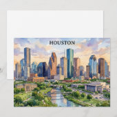 Invitation Houston Texas Artwork Aquarelle Rétro (Devant / Derrière)