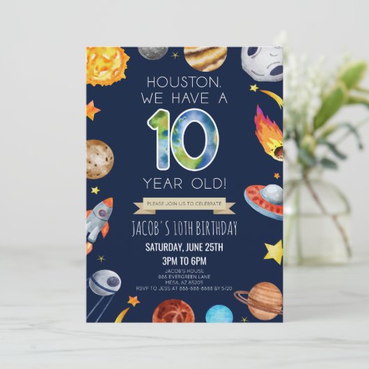 Invitation Houston We Have A 10 Year Old 10th Birthday Party (Debout devant)
