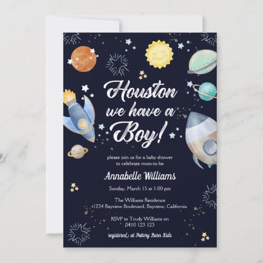 Invitation Houston We have a Boy Baby shower (Devant)