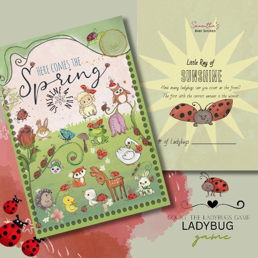 Invitation How Many Ladybugs? Garden Animals Baby Shower Game