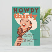 Invitation Howdy 30 Western Retro Orange Turquoise 30e annive (Debout devant)
