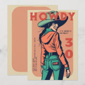 Invitation Howdy 30 Western Retro Poster rose 30e anniversair (Devant / Derrière)