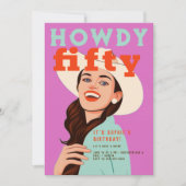 Invitation Howdy Fifty Western Retro Brown rose 50e anniversa (Devant)